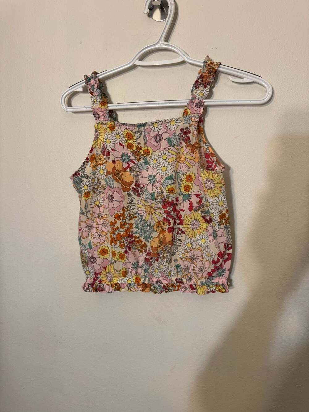 H&M Girls Floral Ruffle Strap Smocked Hem Top Size 12-13Y / US 16